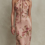 Elegáns Virágmintás Halter Maxi Ruha – Lia