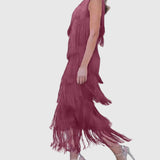 Maya - vállról lecsúszó elegáns rojtos ruha