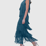 Maya - vállról lecsúszó elegáns rojtos ruha