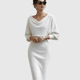 Ismeria | Fehér Drapált Batwing Midi Ruha