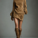 Női Vintage Laza Suede Garbó Mini Ruha