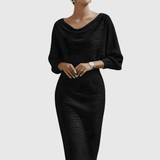 Ismeria | Fehér Drapált Batwing Midi Ruha
