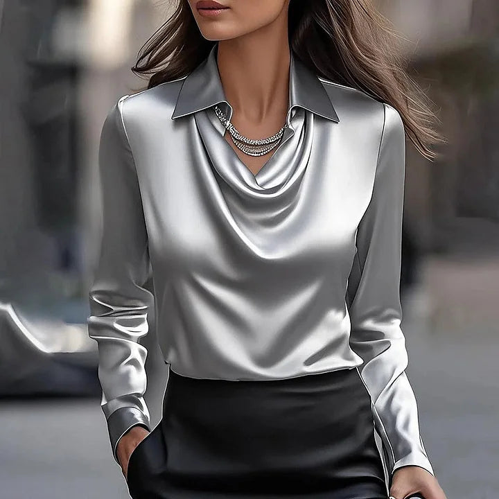 Shannon™ | Elegáns Fényes Blúz V-nyakkal