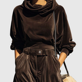 Vintage barna bársony kapucnis pulóver és laza nadrág szett (Övvel együtt)