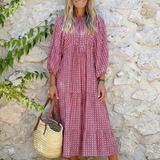 Arlette | Geometrikus Mintás Hosszú Ujjú Midi Ruha