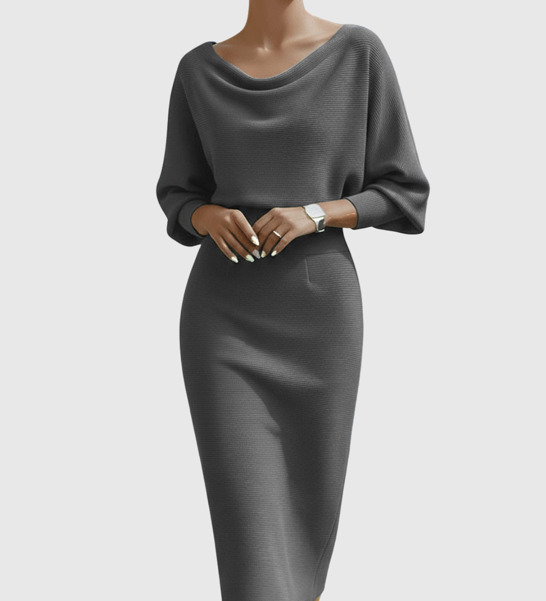 Ismeria | Fehér Drapált Batwing Midi Ruha