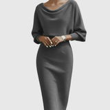 Ismeria | Fehér Drapált Batwing Midi Ruha