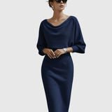 Ismeria | Fehér Drapált Batwing Midi Ruha