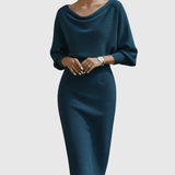 Ismeria | Fehér Drapált Batwing Midi Ruha