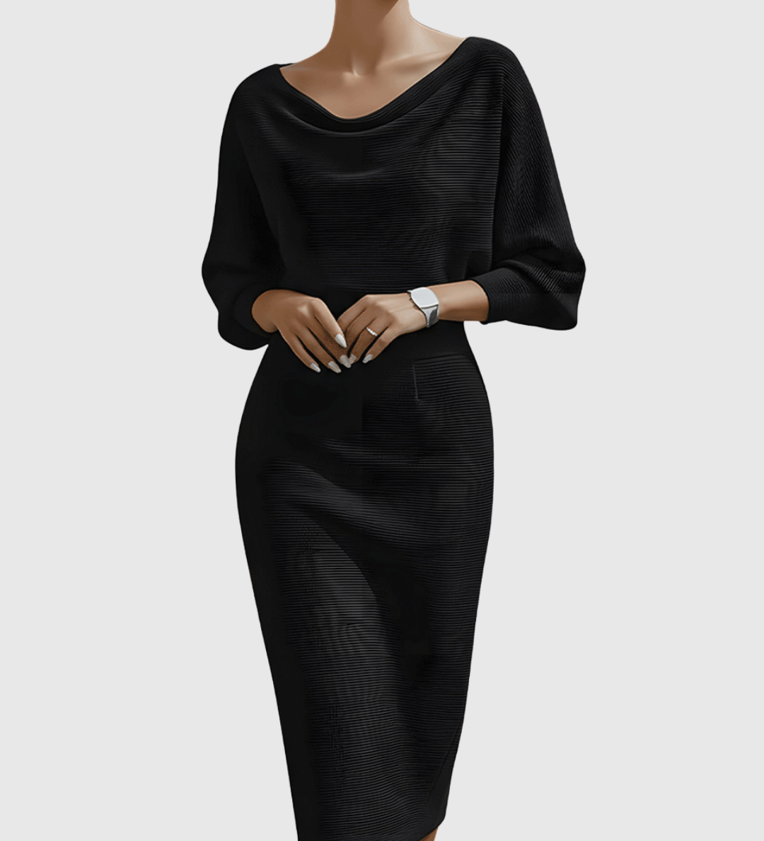 Ismeria | Fehér Drapált Batwing Midi Ruha