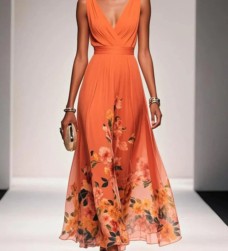 Katalin | Légies virágmintás sifon maxi ruha