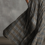 Női Szürke Elegáns Tartan Mintás Vászonkeverék Bővülő Maxi Ruha