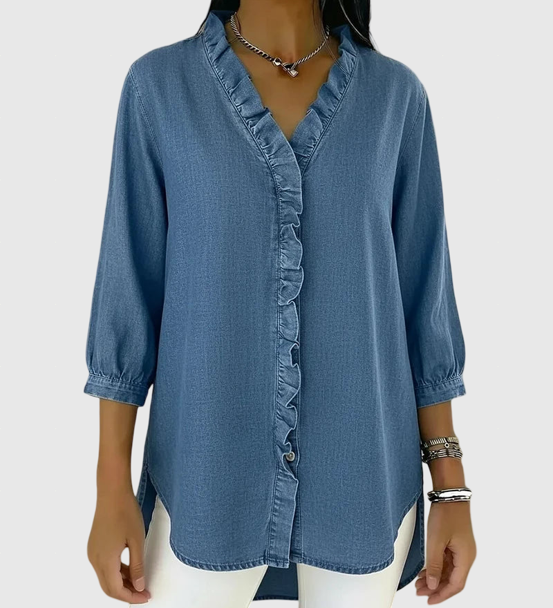 Lucía | Laza denim blúz V-nyakkal