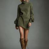 Női Vintage Laza Suede Garbó Mini Ruha