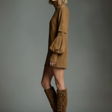 Női Vintage Laza Suede Garbó Mini Ruha