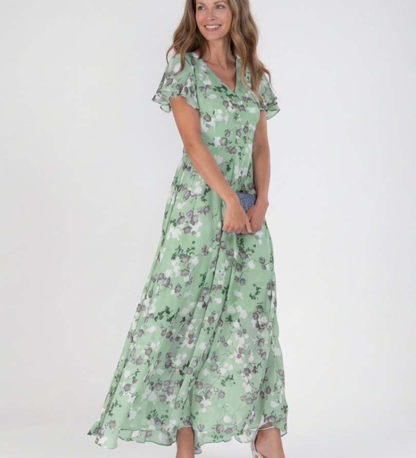 Ismeria | Virágmintás Chiffon Maxi Ruha