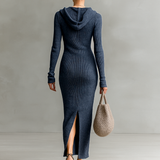 Női Slim-fit Kapucnis Kötött Maxi Ruha