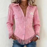 Kinsley │ Fringes Suede Gombos Blúz