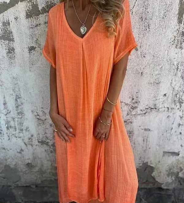 Sharon | Rövid Ujjú V-nyakú Maxi Ruha