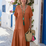 Zinnia | Rövid ujjú, réteges, kék maxi ruha