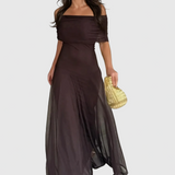 Váll nélküli chiffon maxi ruha