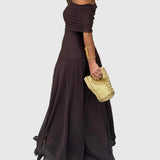 Váll nélküli chiffon maxi ruha