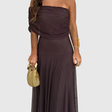 Váll nélküli chiffon maxi ruha