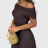 Váll nélküli chiffon maxi ruha