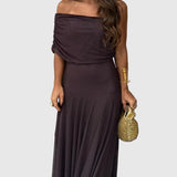 Váll nélküli chiffon maxi ruha