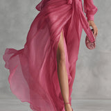 Beatrice | Elegáns Chiffon V-nyakú, Derékra Kötős Hosszú Ruha