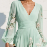Elegáns Virágmintás Pliszírozott Maxi Ruha – Suzanne