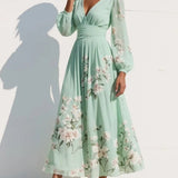 Elegáns Virágmintás Pliszírozott Maxi Ruha – Suzanne
