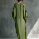 Anika | Zöld Off-Shoulder Puff Sleeve Maxi Ruha