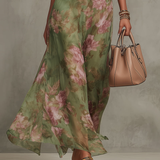 Firenze | Zöld Virágos Chiffon Halter Maxi Ruha