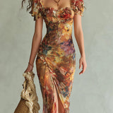 Bohém Nyomott Selyem Chiffon Maxi Ruha – Viola