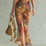 Bohém Nyomott Selyem Chiffon Maxi Ruha – Viola