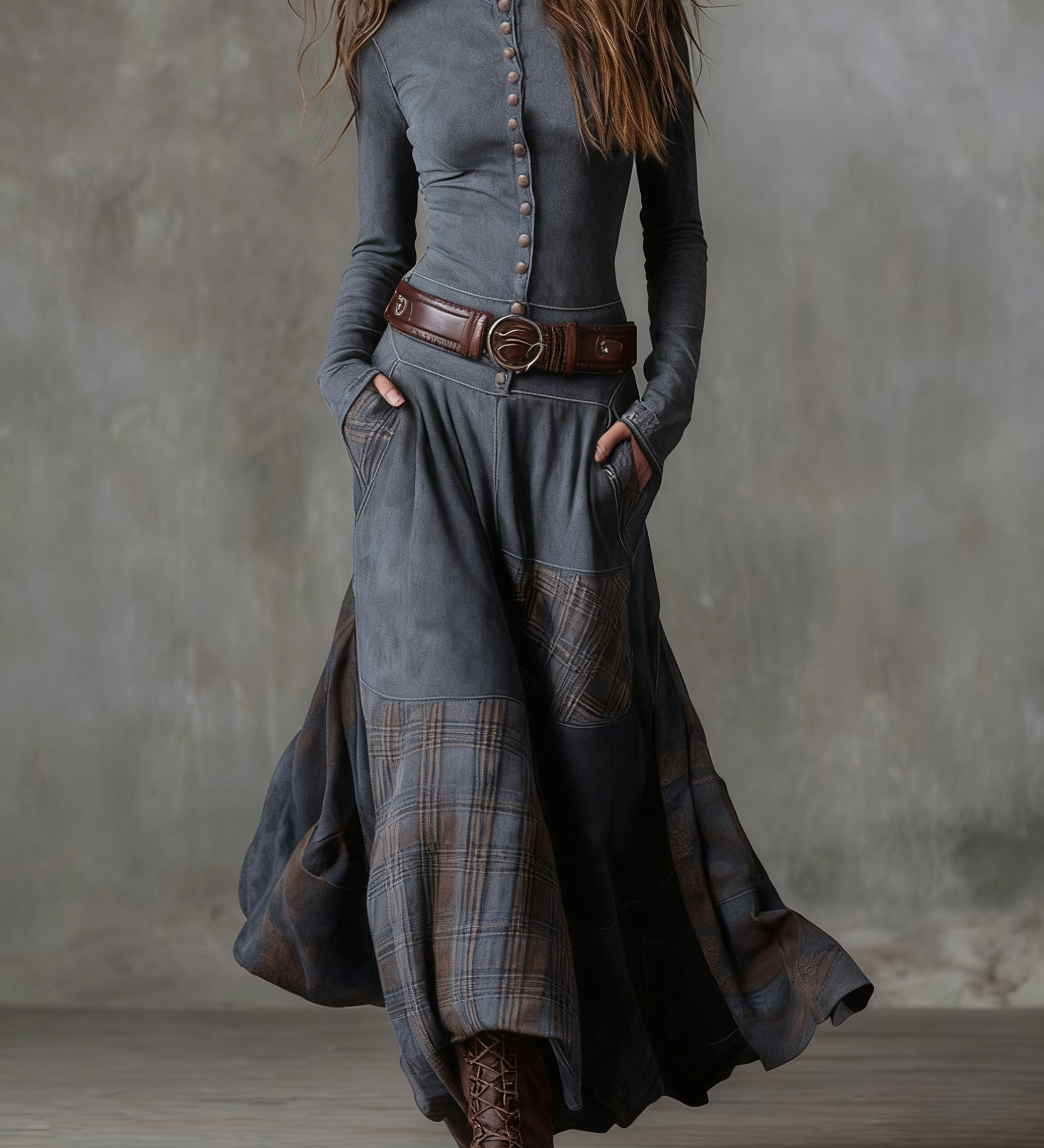 Elisa | Velúr maxi ruha övvel