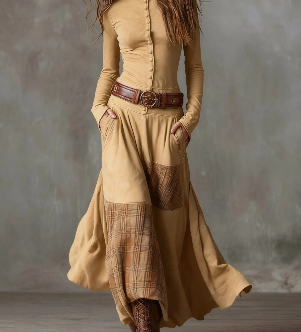 Elisa | Velúr maxi ruha övvel