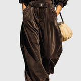 Vintage barna bársony kapucnis pulóver és laza nadrág szett (Övvel együtt)