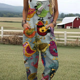 Vintage Színes Madár Jumpsuit