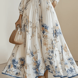 Amália | Fehér Virágos Chiffon Ballon Ujjú Maxiruha