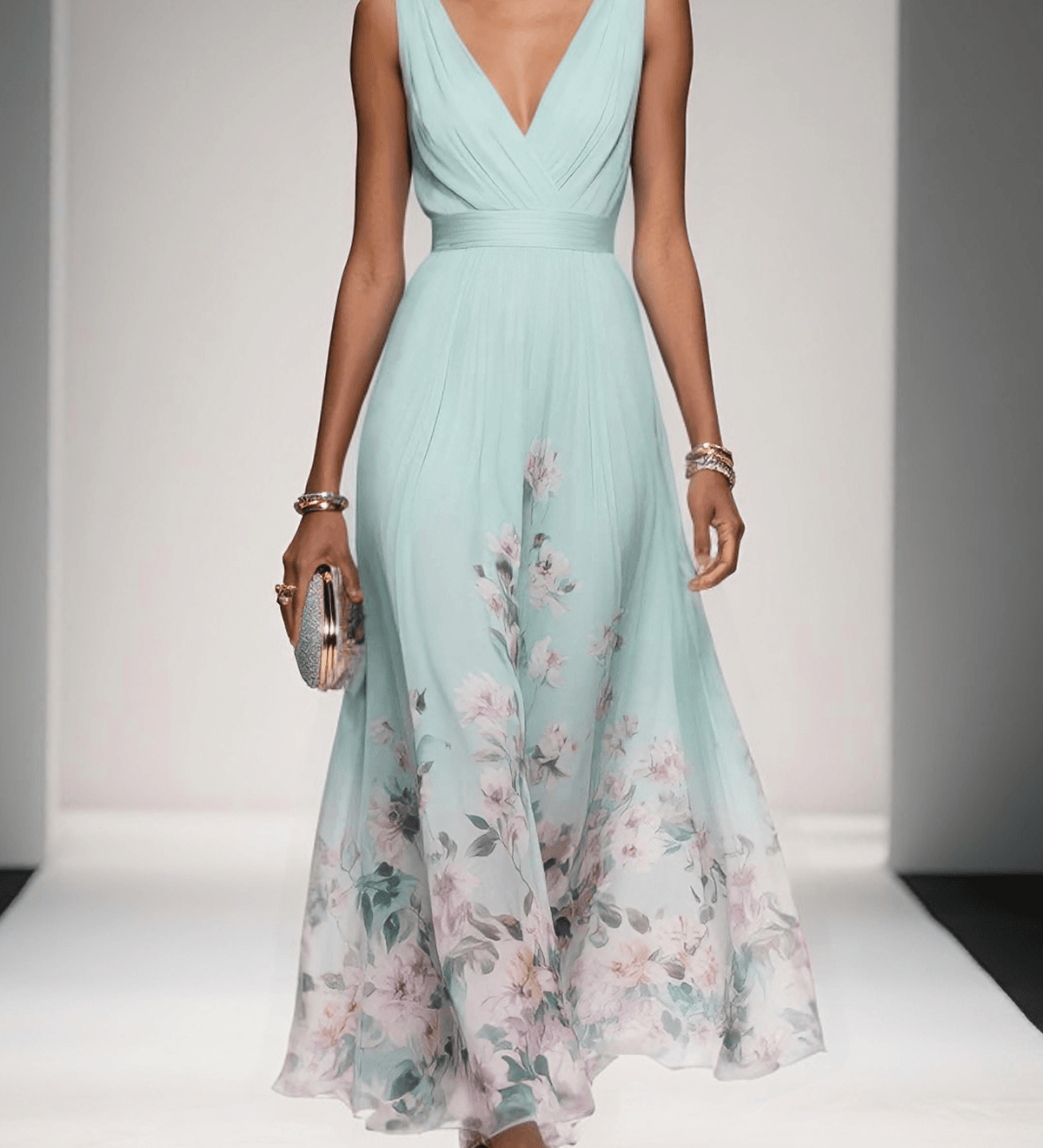 Katalin | Légies virágmintás sifon maxi ruha