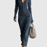 Női Slim-fit Kapucnis Kötött Maxi Ruha