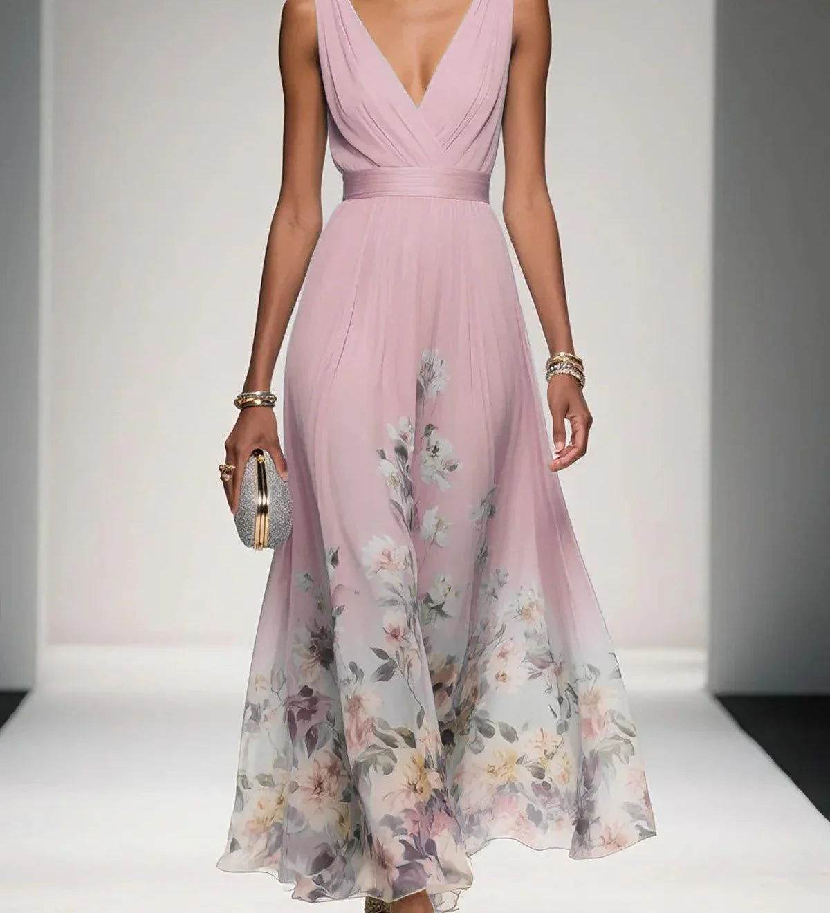 Katalin | Légies virágmintás sifon maxi ruha