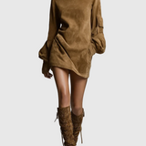 Női Vintage Laza Suede Garbó Mini Ruha