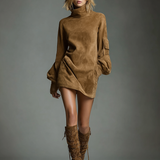 Női Vintage Laza Suede Garbó Mini Ruha