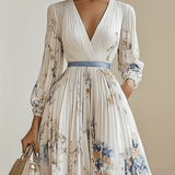 Amália | Fehér Virágos Chiffon Ballon Ujjú Maxiruha