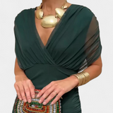 Florendra | Hosszú Virágmintás V Nyakú Ruha