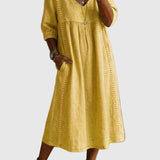 Casual Loose-fitting Patchwork Lace Trim Linen And Cotton Dress