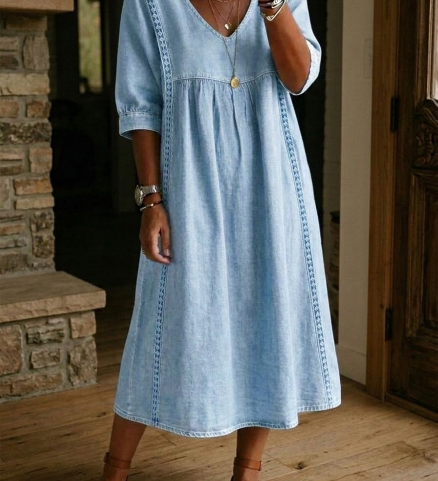 Női Csipkés Farmerruha – Laid-back, Laza Fit Vintage Farmerruha
